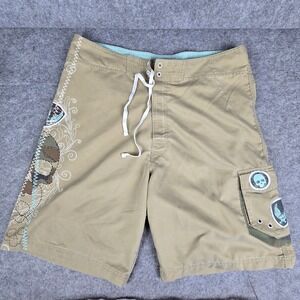 Urban Pipeline Mens Tan Camo Skull Graphic Board Shorts Swim Trunks Size 38
